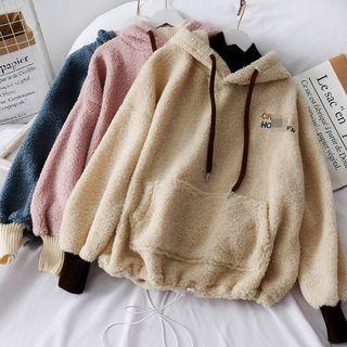 Embroidered Mock Two-piece Fleece Hoodie