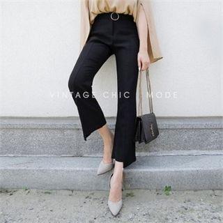 Cutout-hem Boot-cut Dress Pants With Belt