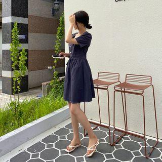 Square-neck Stitched-trim A-line Dress