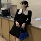 Long-sleeve Lace Trim Collar Mini A-line Dress