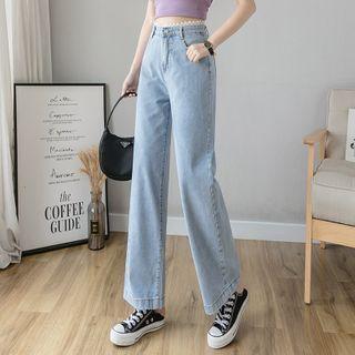 Lace Trim Cropped Wide-leg Jeans