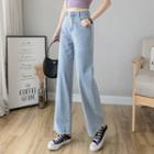 Lace Trim Cropped Wide-leg Jeans