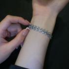 Leaf Rhinestone Alloy Bracelet Silver - One Size