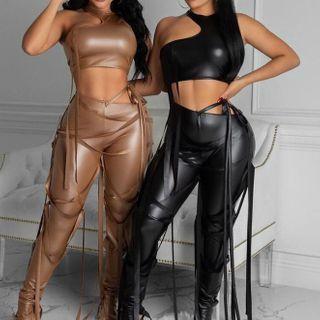 Faux Leather Halter Neck Top / Pants