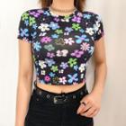 Short-sleeve Floral Print Cropped T-shirt