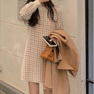 Plaid Long-sleeve Sweater Dress
