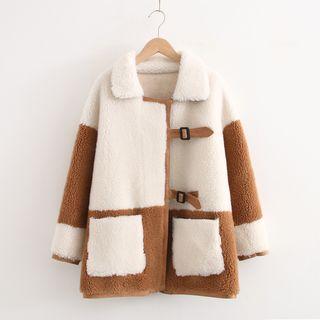Faux Shearling Color Panel Coat