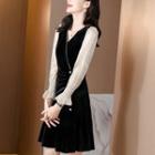 Long Sleeve V-neck Velvet A-line Dress