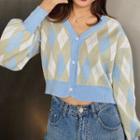 Argyle Loose-fit Lantern-sleeve Cardigan