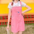 Heart Embroidered Denim Mini Overall Dress