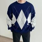 Round-neck Oversized Argyle Sweater