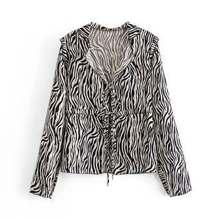 Long-sleeve Zebra Print Tie-strap Blouse