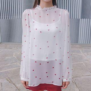 Set: Heart Patten Sheer Blouse + Camisole Top