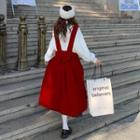 Bow Accent A-line Pinafore Dress / Long Sleeve Plain Shirt