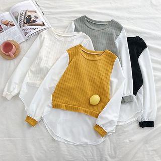 Color-block Crewneck Long-sleeve Top
