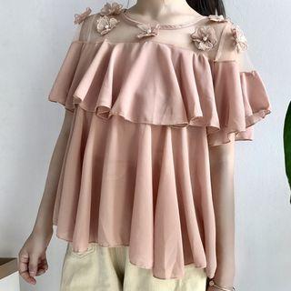 Flower Applique Short-sleeve Top
