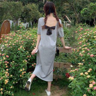 Short-sleeve Ribbon Back Midi Dress