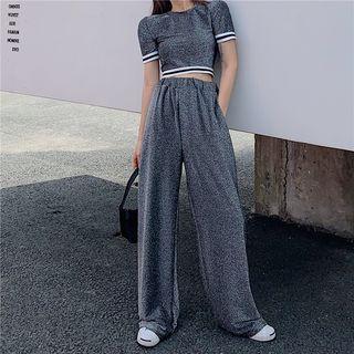 Set: Short-sleeve Contrast Trim Top + Pants