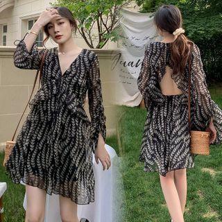 Long-sleeve Cutout Back A-line Dress