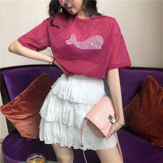 Short Sleeve Printed Tee / A-line Layered Skirt