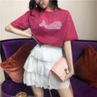 Short Sleeve Printed Tee / A-line Layered Skirt