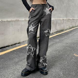 Star Print Applique Shift Jeans