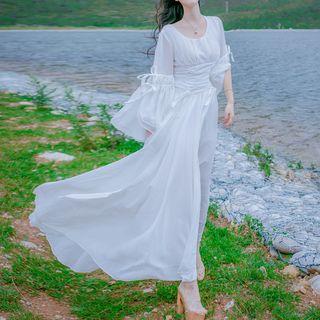 Plain Ruffled Maxi Sundress