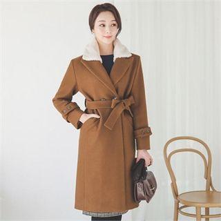 Faux-fur Collared Coat With Sash