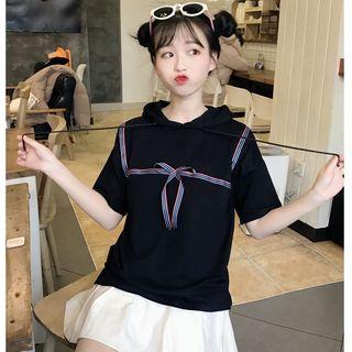 Bow Short-sleeve Hooded T-shirt