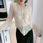 High-waist Slit Midi Straight-fit Skirt / Knit Cardigan