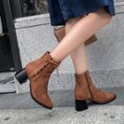 Pointy Lace-up Block Heel Short Boots