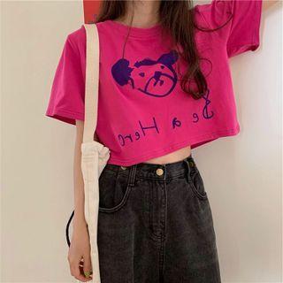 Short-sleeve Dog Print T-shirt / Cropped T-shirt