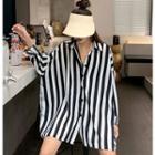 Loose-fit Striped Shirt Stripes - Black & White - One Size