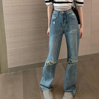 Mid Rise Distressed Wide Leg Jeans (various Designs)