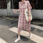Plaid Short-sleeve Dress As Figure - One Size