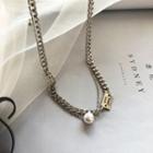 Faux Pearl Chain Necklace 1 Pc - Double Layer Necklace - Silver - One Size