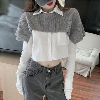 Pocket Detail Cropped Shirt / Knit Cape