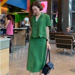 Short-sleeve Button Blazer / Midi Straight-cut Skirt