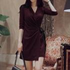 V-neck Bow Elbow-sleeve Dress