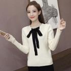 Bow Accent Long-sleeve Knit Top