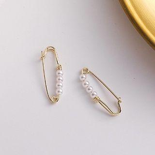 Safety Pin Faux Pearl Earring 1 Pair - Gold - One Size