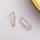 Safety Pin Faux Pearl Earring 1 Pair - Gold - One Size