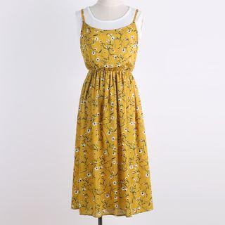 Printed Mock Two-piece Sleeveless A-line Dress