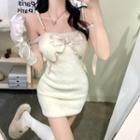 Faux Pearl Bow Mini Bodycon Dress