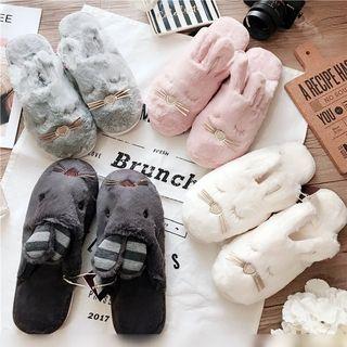 Couple Matching Furry Rabbit Embroidered Slippers