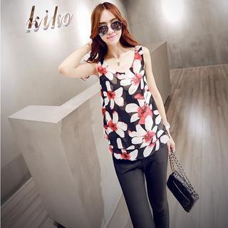 Floral Print Sleeveless Chiffon Top