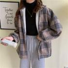 Long Sleeve High Neck Top / Fleece Lined Gingham Shirt