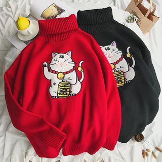 Turtleneck Lucky-cat Knit Sweater