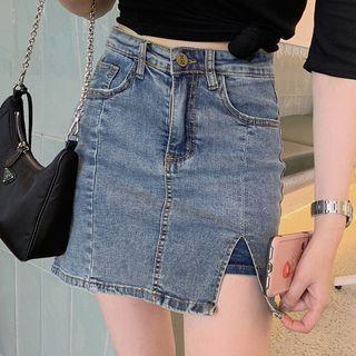 Side-silt Mini Denim Skirt
