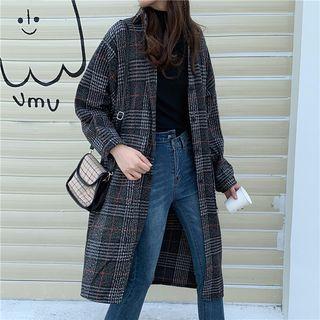 Plaid Midi Coat Black - One Size